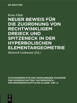cover image of Neuer Beweis für die Zuordnung von rechtwinkligem Dreieck und Spitzeneck in der hyperbolischen Elementargeometrie